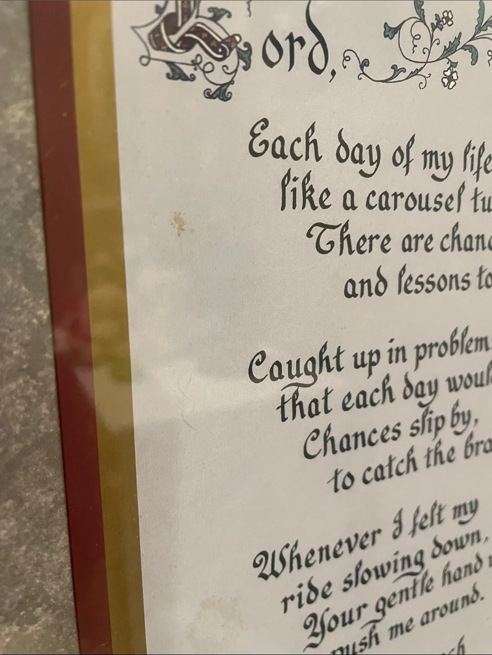 Framed Carousel Poem Wall Art - Gold Frame, Maroon & gold Mat